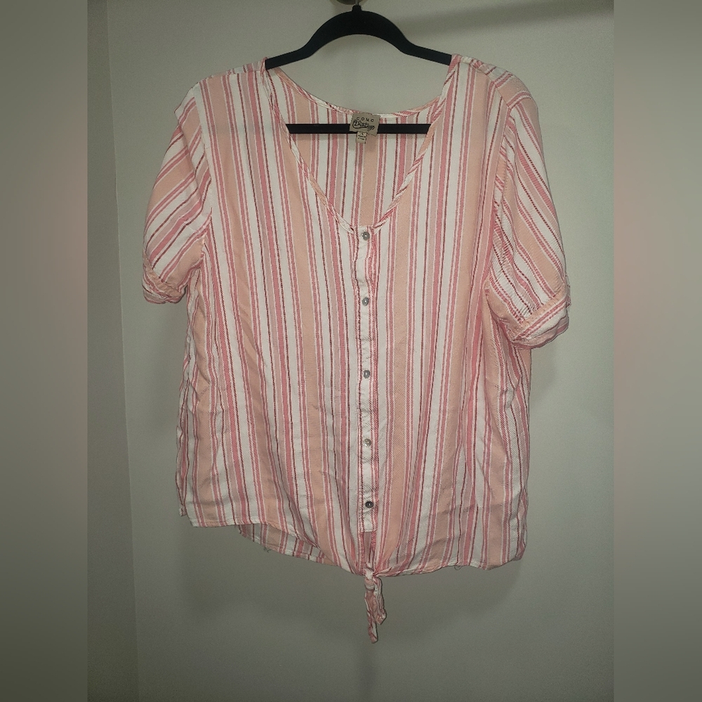 Como Vintage Pink Striped Button-Up Top Size XL